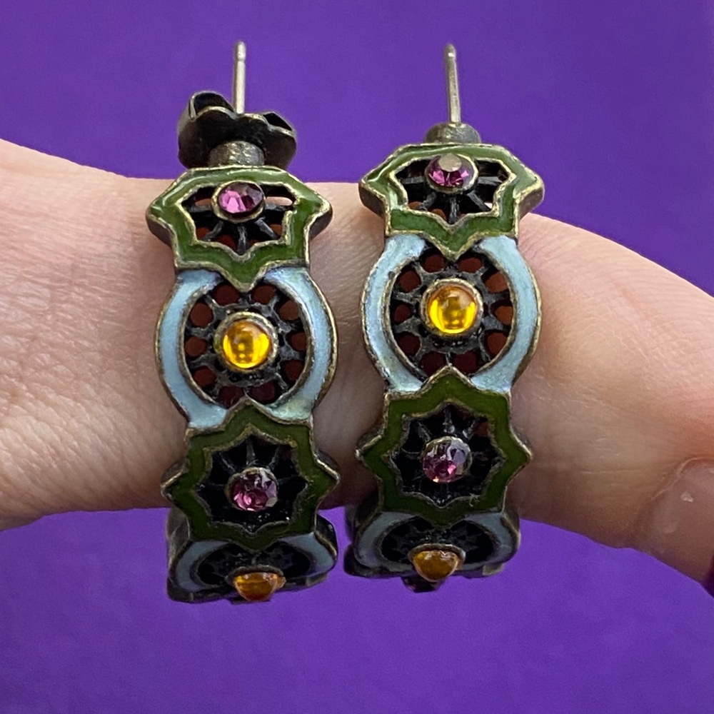💛 Vintage Avon Multicolour Gem Hoop Earrings | Bold Colourful Statement - Picture 2 of 5